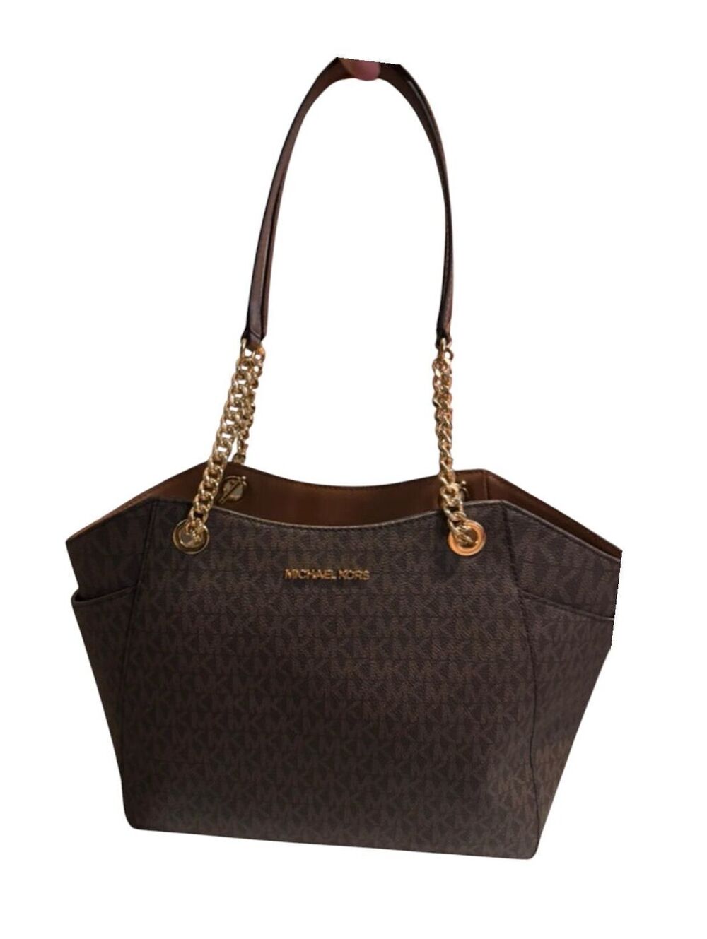 MK58. Michael Kors Jet Set Large Chain Shoulder Tote in Brown